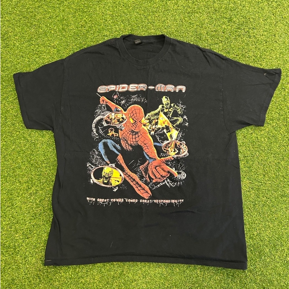 Marvel Spider-Man Graphic T-Shirt Black Mens XL Green Goblin Doc Ock Movie Tee
